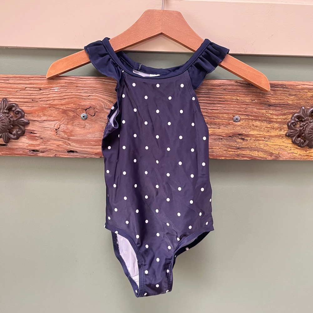 Polarn O. Pyret Navy Polka Dot Ruffle One Piece Swimsuit Girls 1-2Y 86/92